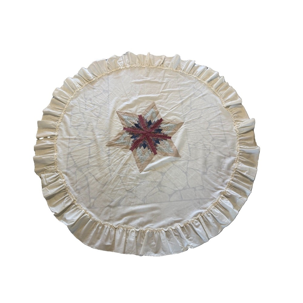 Vintage Round Tablecloth 68" Patchwork Lone Star Country Farmhouse Ruffles Large